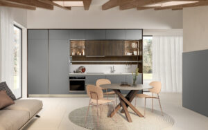 Cuisine moderne linare grise et bois de noyer modèle LIKE Veneta Cucine
